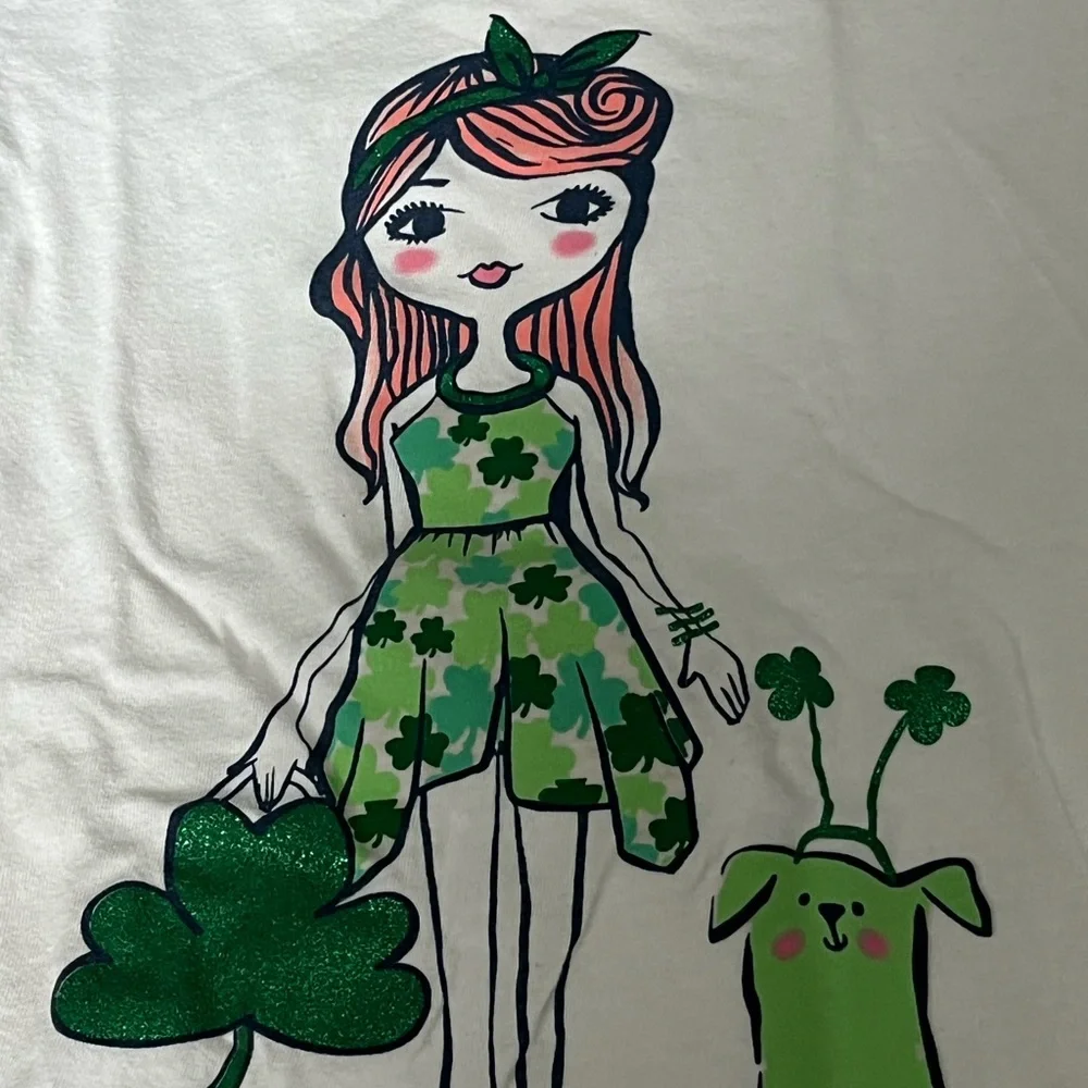 The Children's Place Girls St. Patricks Day White Tee Shirt Size L/G 10/12